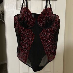 Torrid Black and Red Lace Detail bodysuit